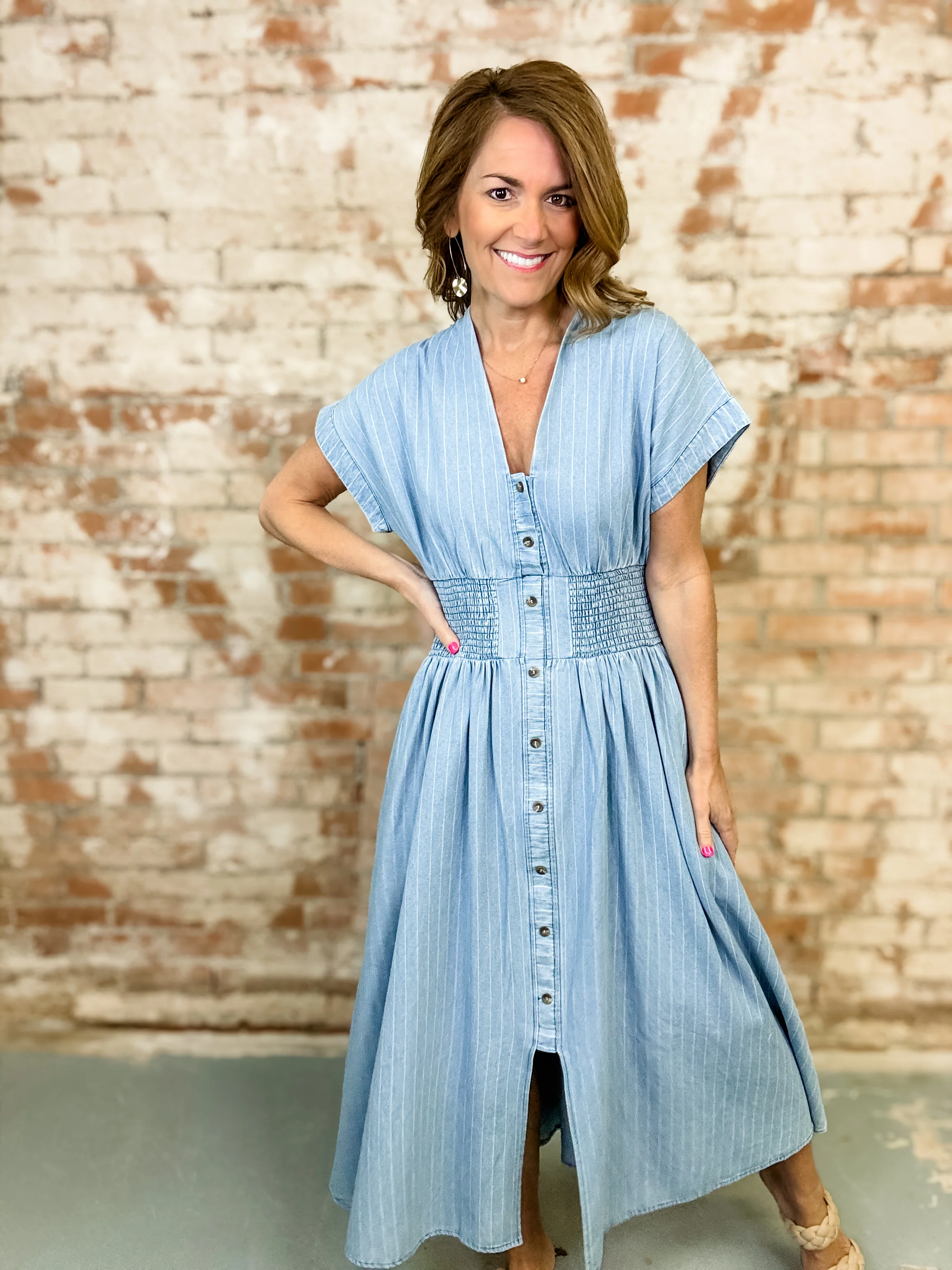 Aurora Pinstripe Smocked Dress - Image 3