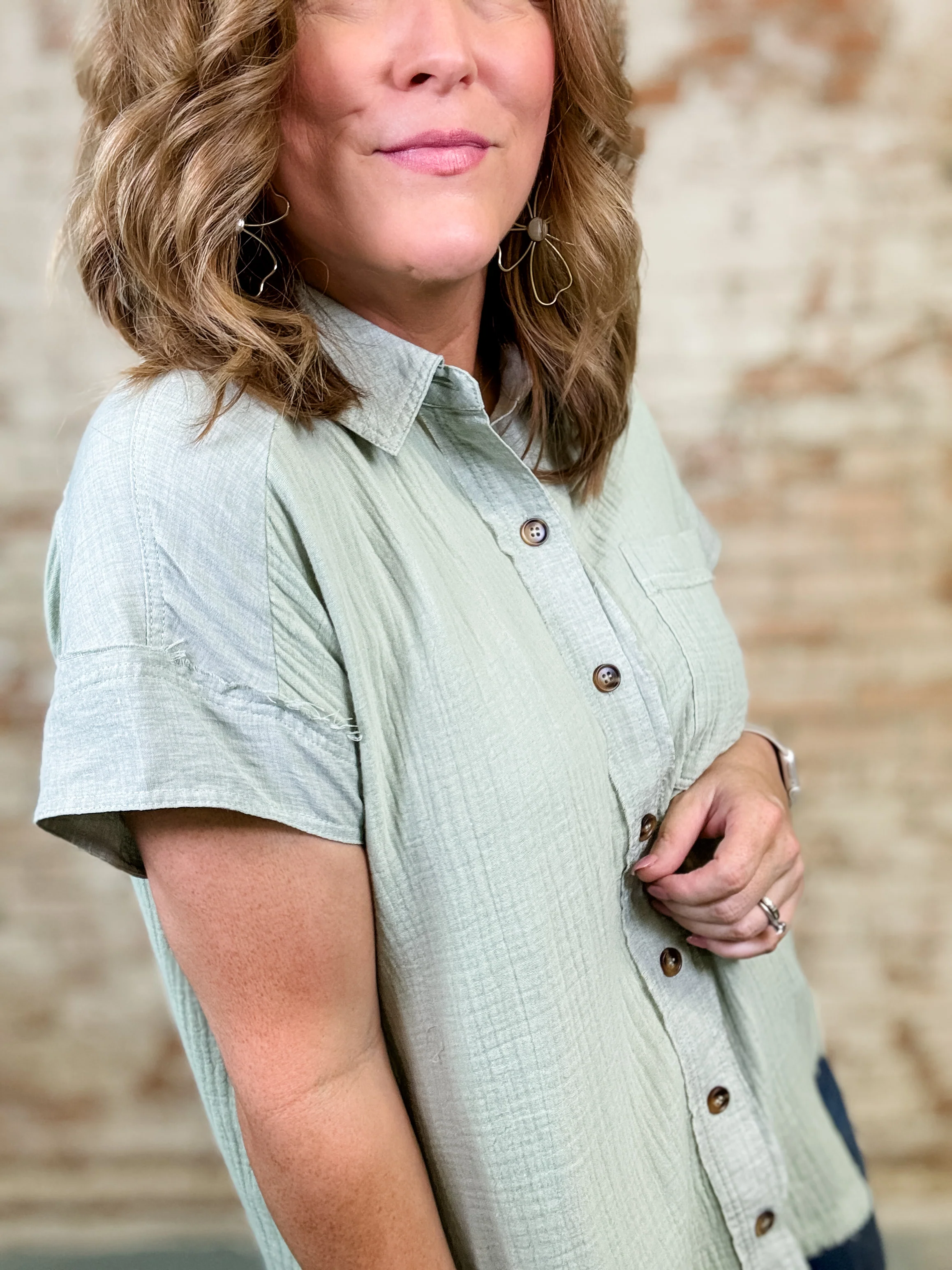 Brenda Gauze Button Front Top - Image 3