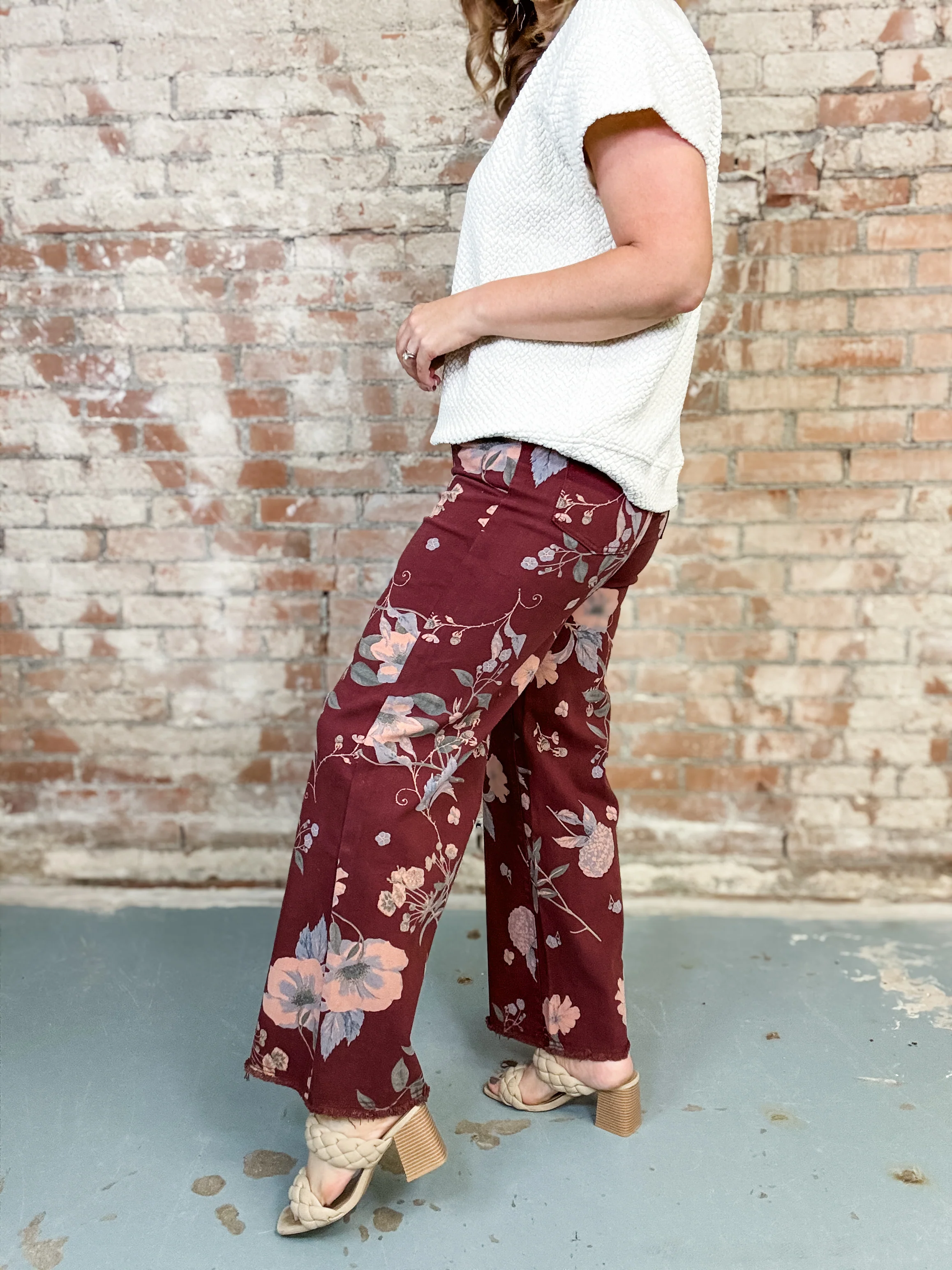 Burgundy Floral Pants - Image 3