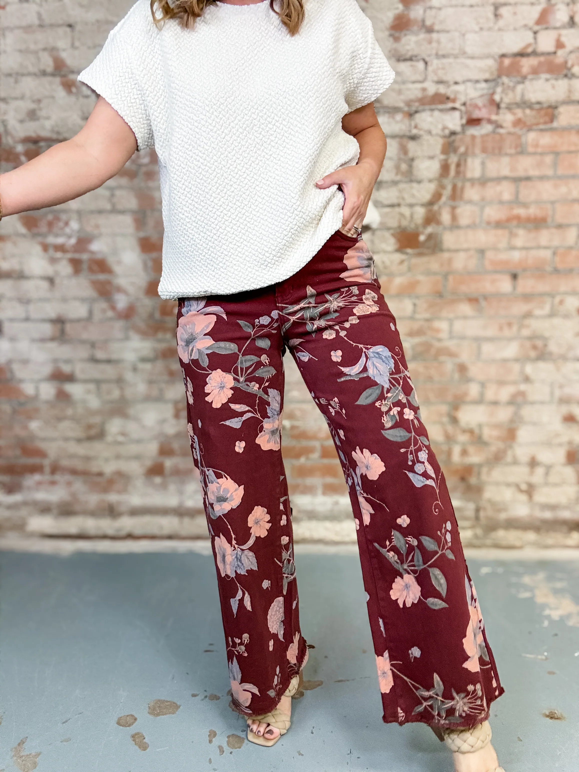 Burgundy Floral Pants - Image 4