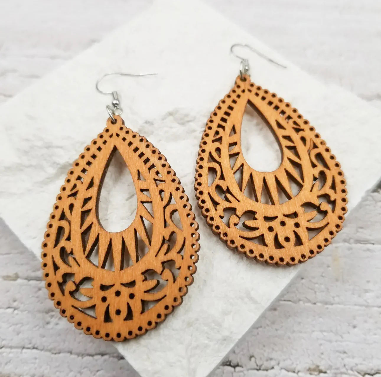 Iris Teardrop Wood Earrings