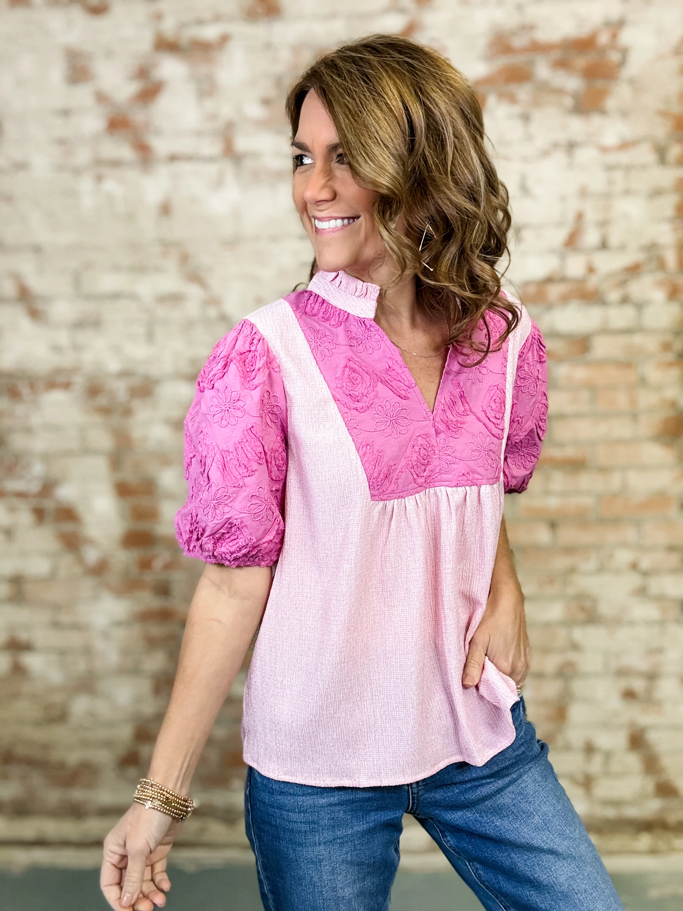 Lois Embroidered Mixed Top - Image 2