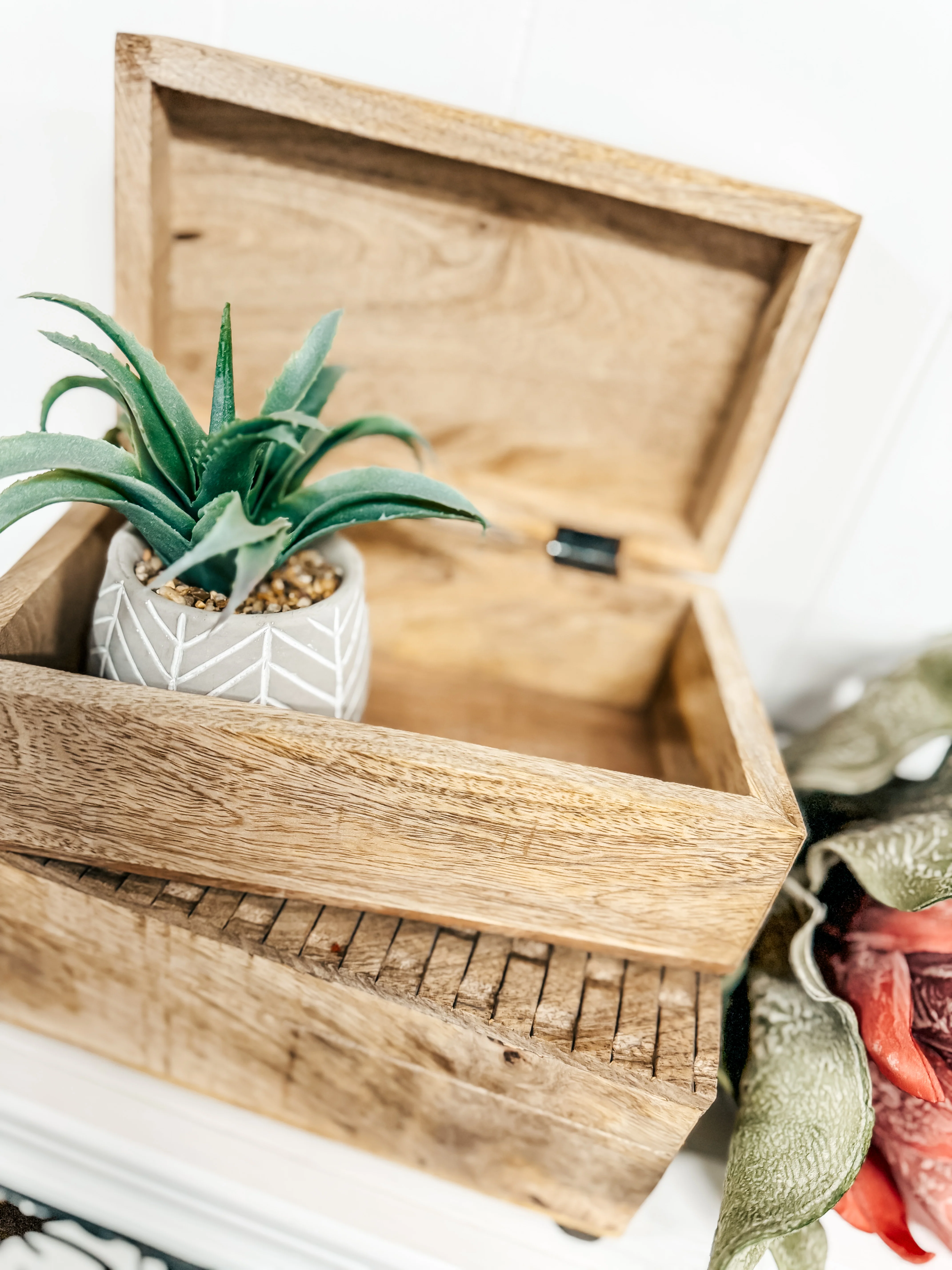 Natural Carved Wood Box - Image 11